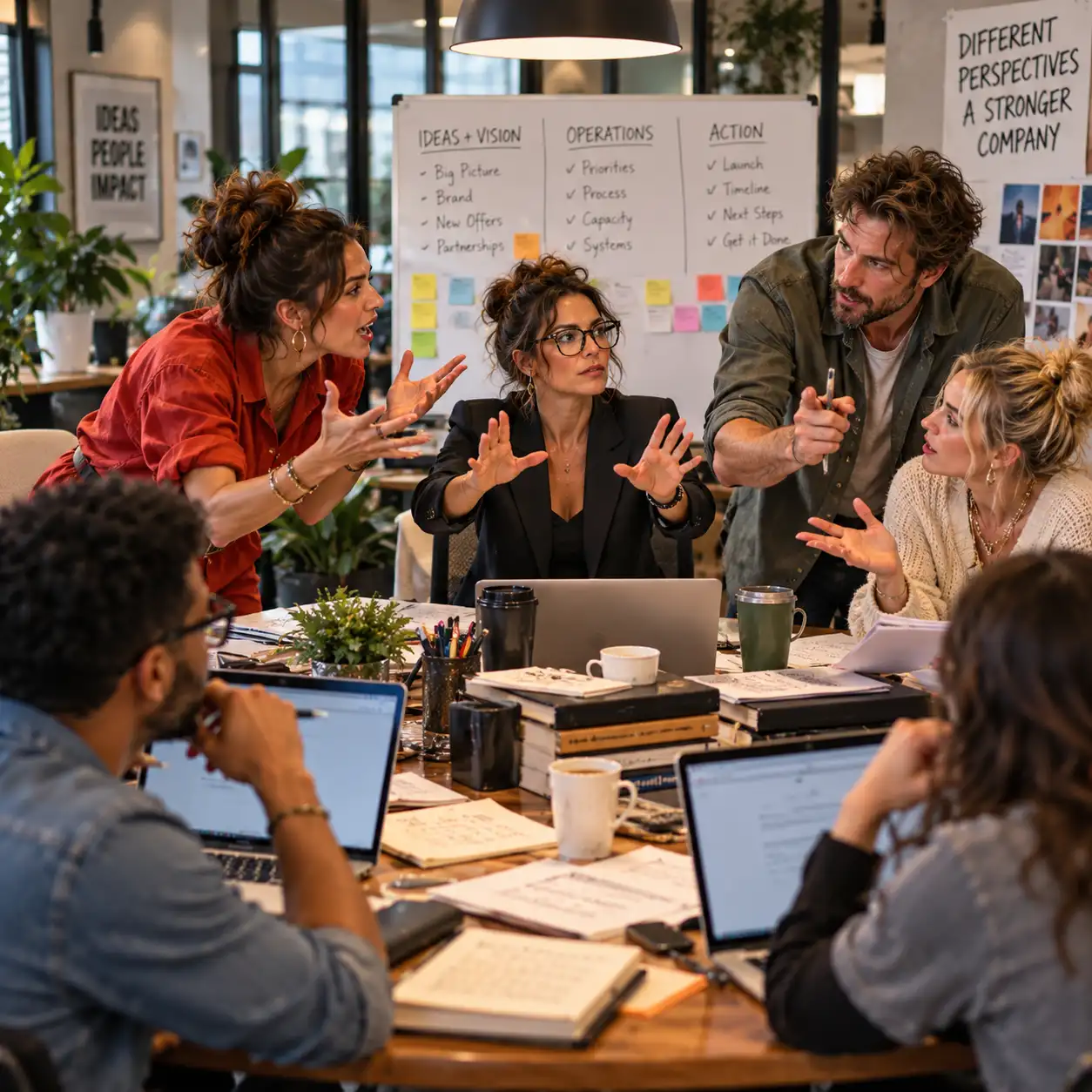 An all-hands meeting around a conference table